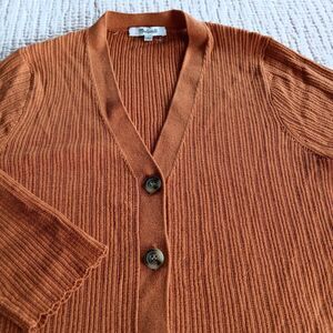 Madewell Sweater Cardigan Women SZ Large Gold Mustard Ribbed Wood Buttons V Neck